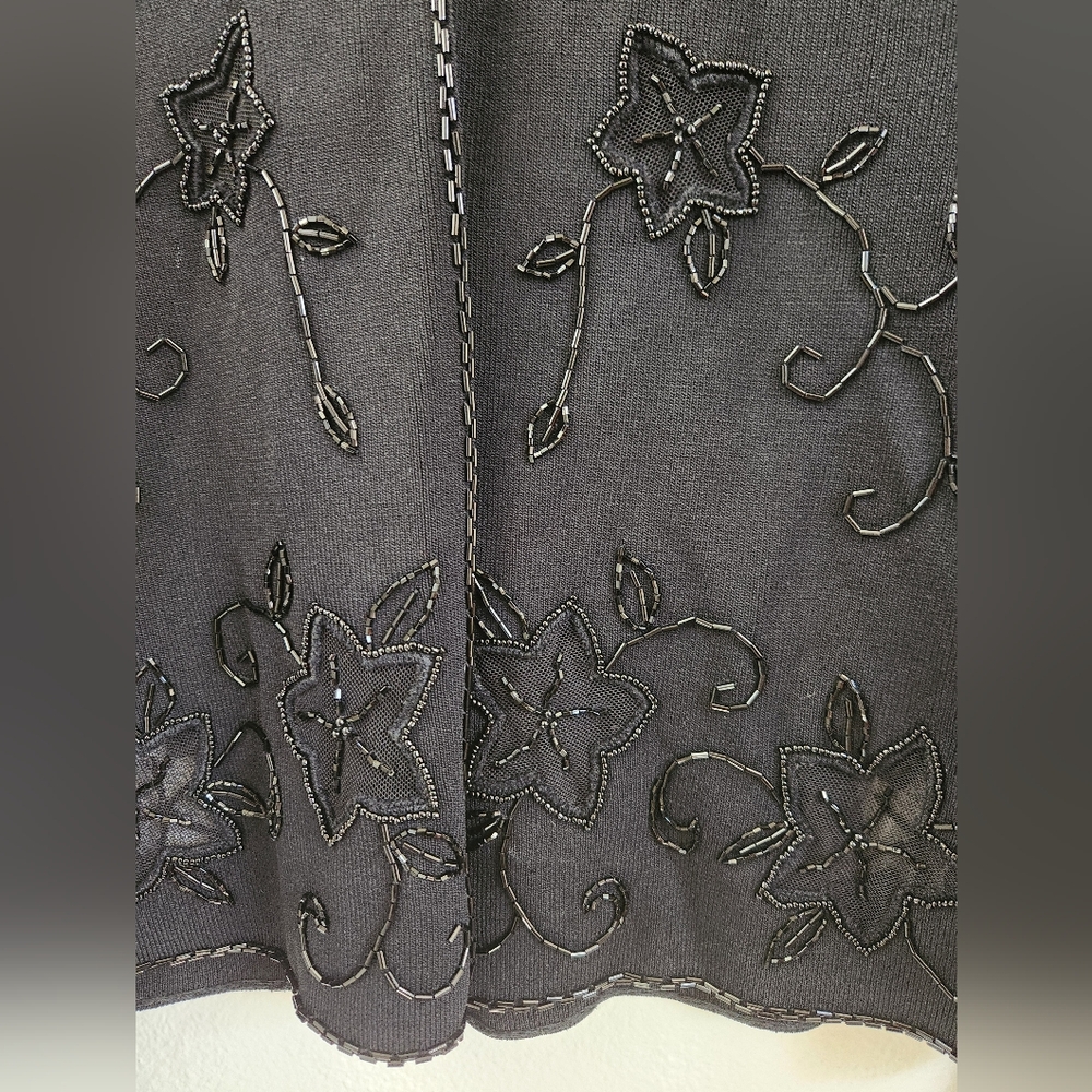 Vintage Cyrus Cardigan Beaded Stars Floral Bell Sleeves Black‎ Large - Picture 6 of 12